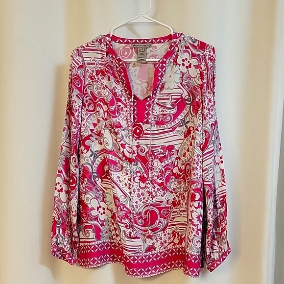 Sharon Young, size small Pink, white, and gray blouse - Picture 1 of 5